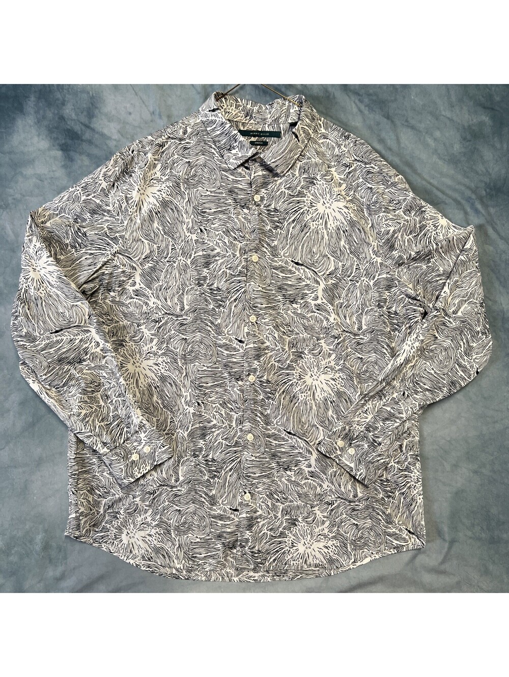 Perry Ellis 2XL Men’s Shirt Casual Black-And-White Floral Swirl - 1200-2F